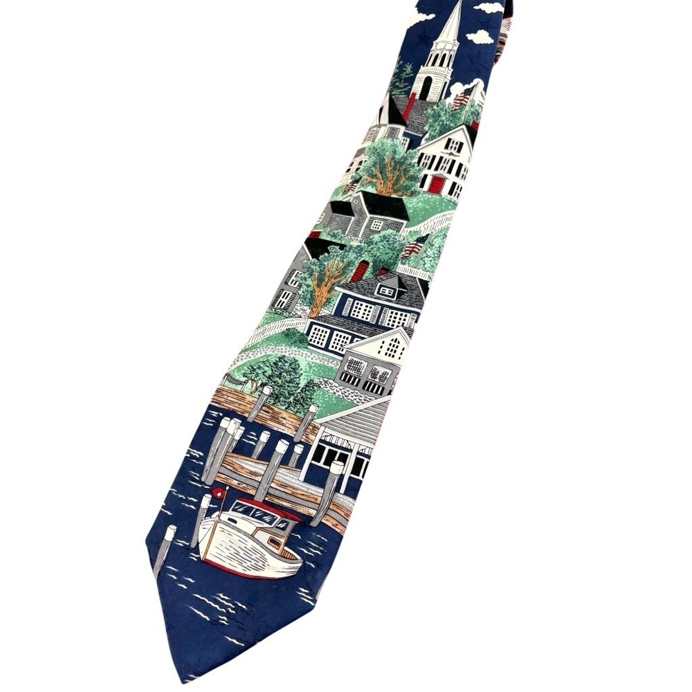 Silk Novelty Tie Coastal Nautical Print Vintage 90s Winter Classic